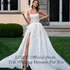 LORIE Side Slit Square Collar Lace Wedding Dresses Sleeveless Backless Appliques A-Line Bridal Gowns Vintage Boho Bride Dress 2