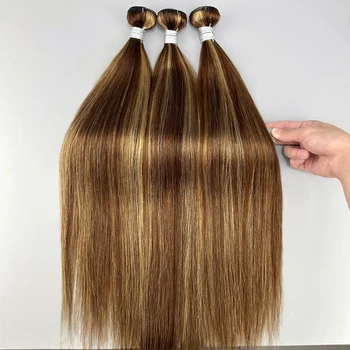 14A 100% Human Hair Bundles Highlight Straight 30 Inch Colored Human Hair Weave Bundles Extensions P4/27 1psc/≥95g For Women 1