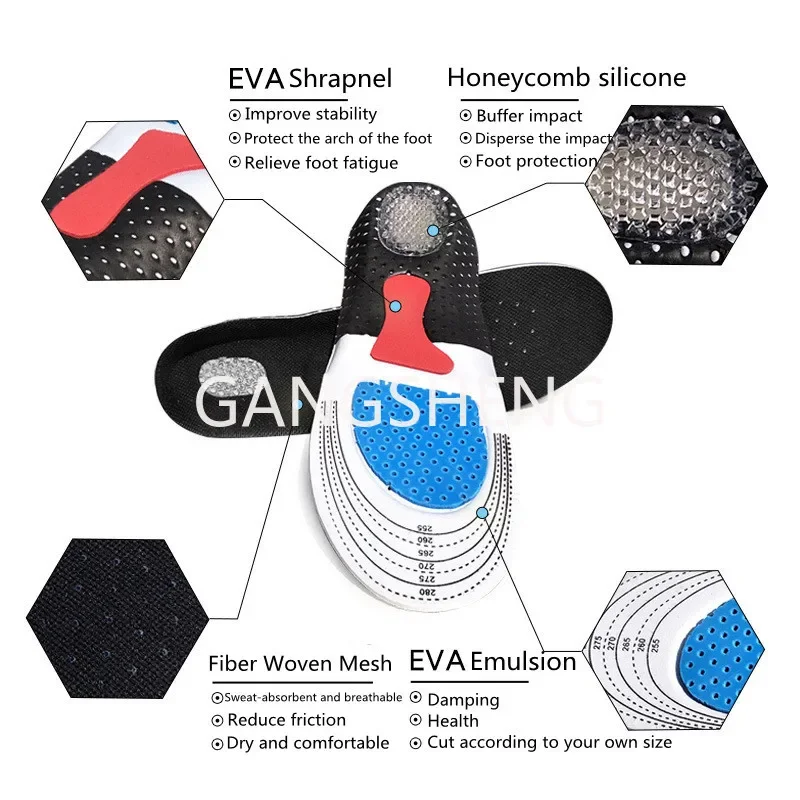 Unisex Silicone Sport Insoles Orthotic Arch Support Sport Shoe Pad Running Gel Insoles Insert Cushion for Walking,Running Hiking