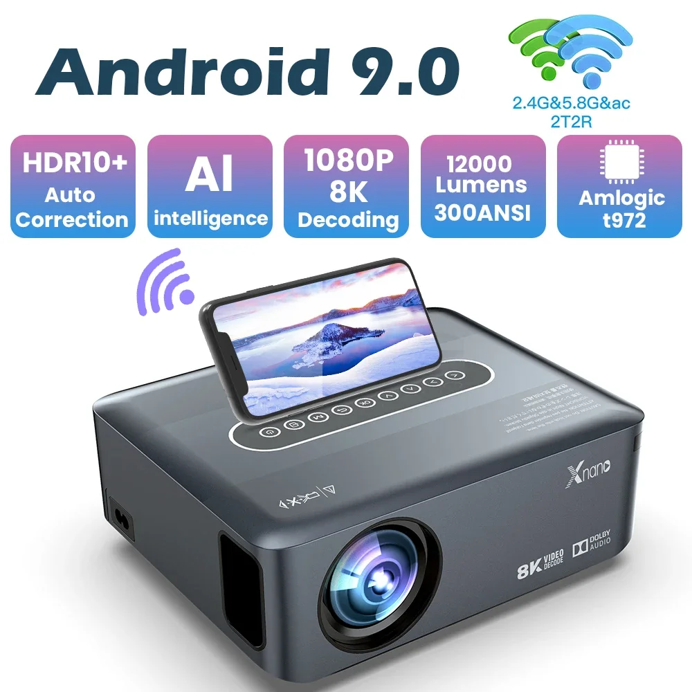 

New X1 8K 4K 1920*1080P Projector Amlogic T972 300ANSI Dual wifi BT5.0 HDR10+ Voice Control Portable Home Media Video