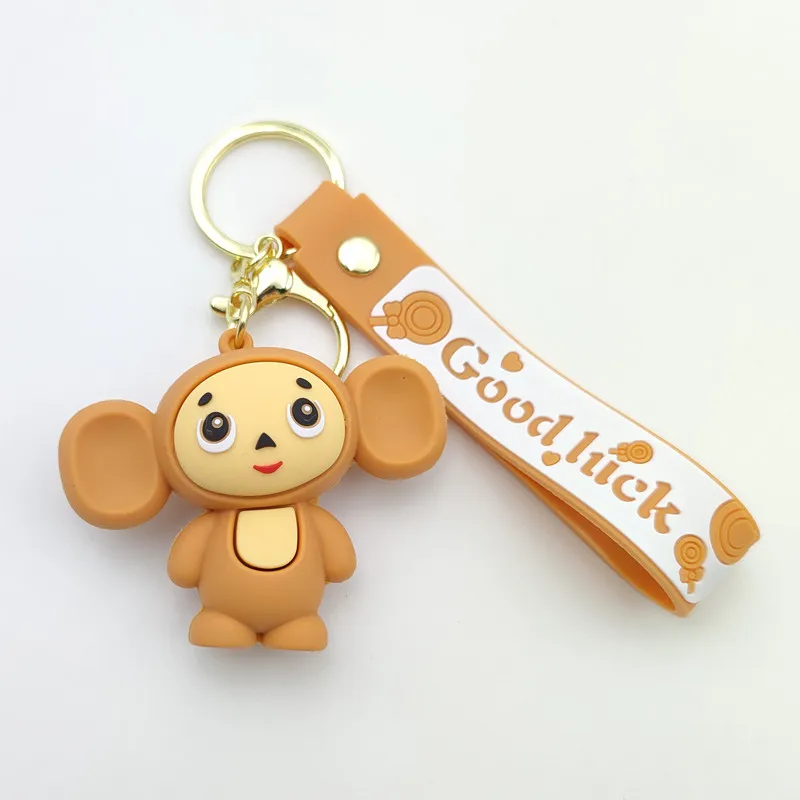 Movie Cheburashka Monkey Keychain Cute Silica Gel Backpack Pendant Cosplay Animal Keyring Pendant Key Chains Prop Xmas Gift