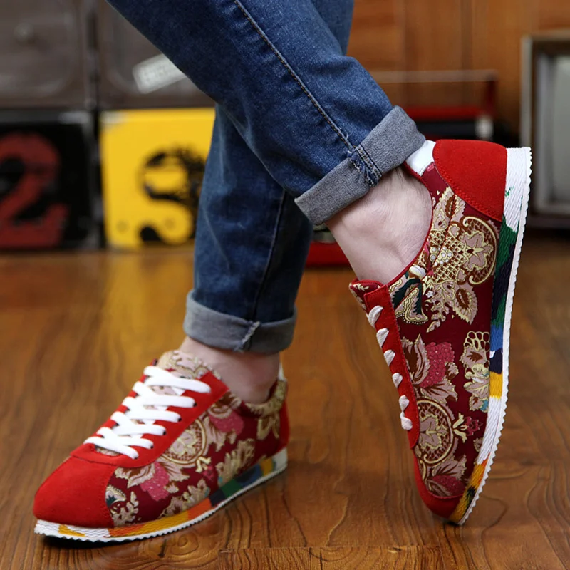 Classic Printing Men Canvas Shoes Comfortable Low Cut Men's Vulcanize Shoes Lace-Up Casual Flat Shoes for Men espadrilles hommes 2