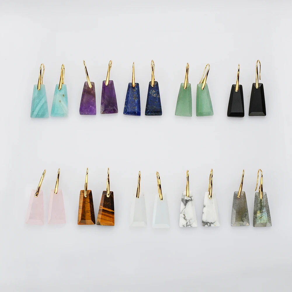 

BOROSA Golden Plated Natural Multi-kind Quartz Drop Earring Irregular Trapezoidal Faceted Earrings For Women Accessries Gifts