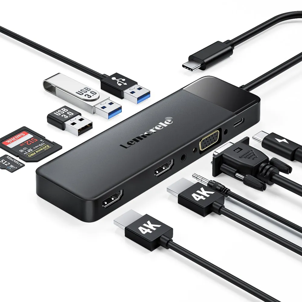 

10in-1 USB C Type C Dock Station PD 100W 4K USB 3.0 SD TF Card Slot VGA Port USB Cable Gender USB