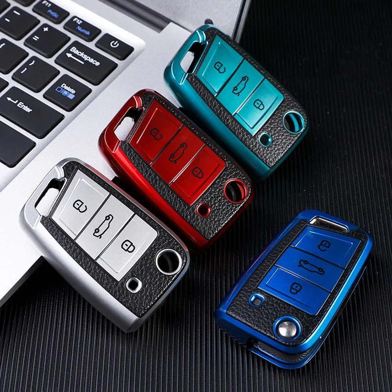 Key Case Cover Bag Keychain Protector for Volkswagen VW Polo Golf7 MK7 Tiguan Skoda Octavia Kodiaq Karoq Seat Ateca