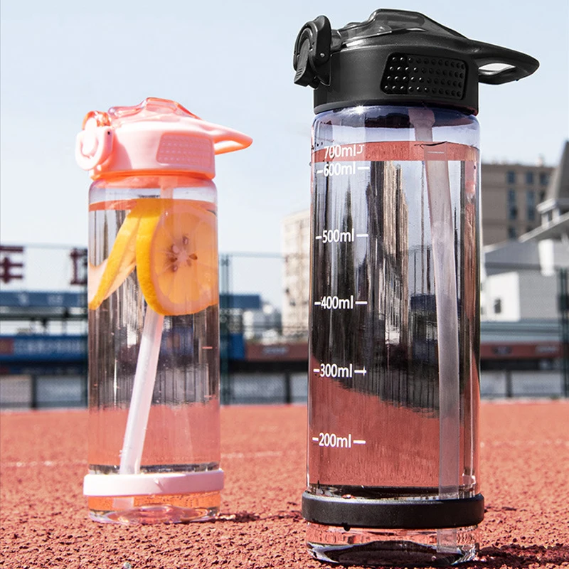 500/700ml Portable Large-Capacity Water Bottle with Straw Sports Cups Drop-Resistant Leak-Proof Plastic Water Cups