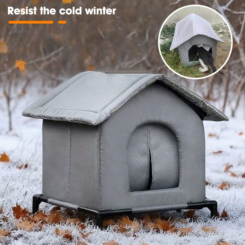 Outdoor Insulated Waterproof Cat Shelter with Moisture-Proof Base