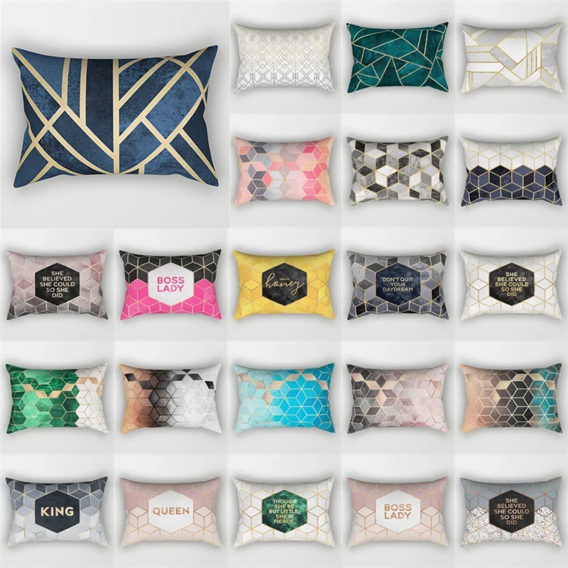Geometric Marble Rectangle Pillow Case Car Sofa Waist Cushion Cover Home Decor 