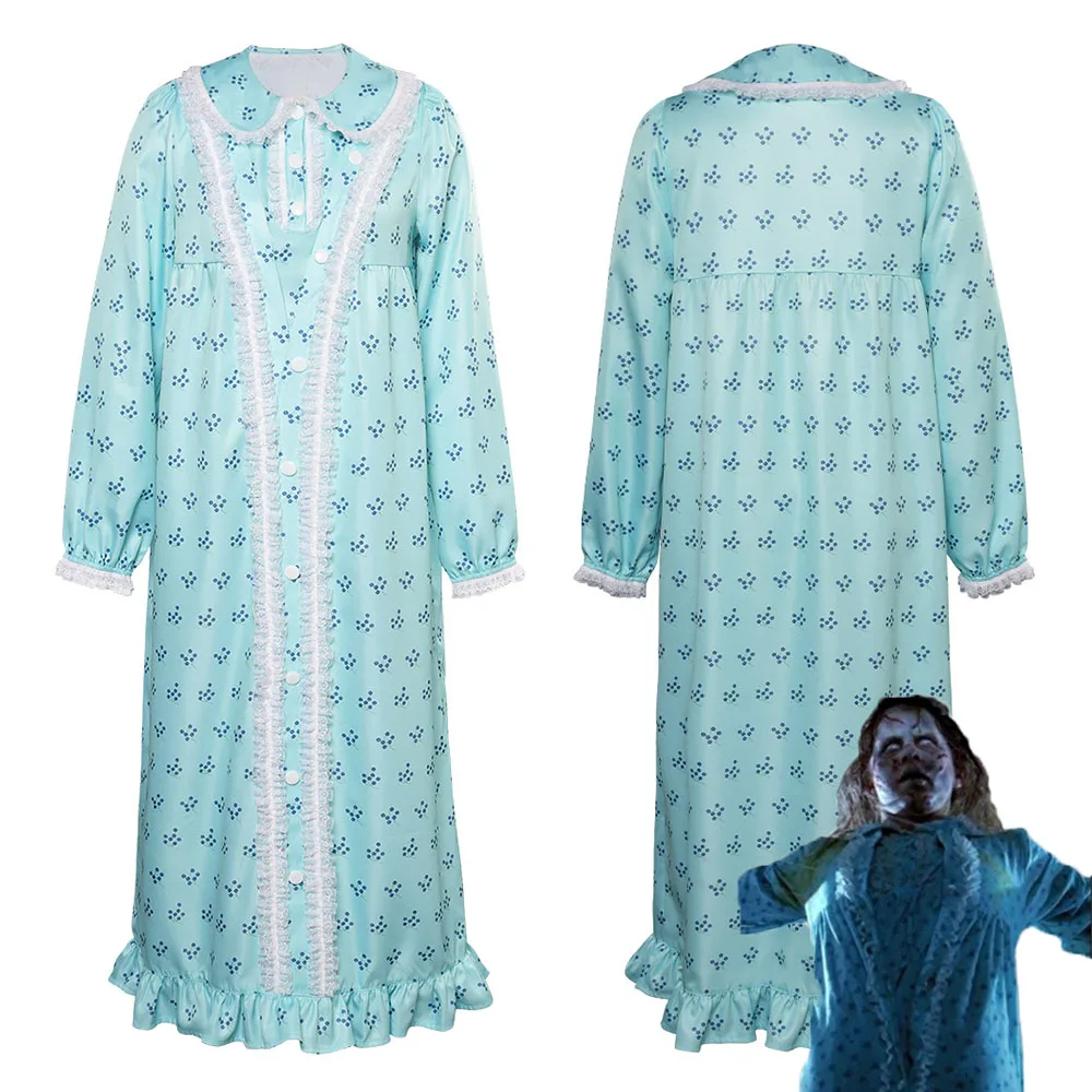 

Regan Cosplay Costume 1973 Movie The Exorcist Disguise Adult Women Fantasy Female Print Shirt Dress Fancy Party Role Play Suit