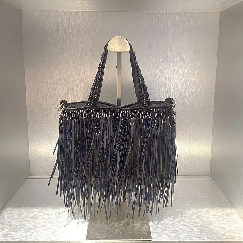 Casual Tassel Woven Women Shoulder Bags Handmade Fringe Lady Handbags Summer Beach Large Tote Bag Big Shopper Purse for Vacation