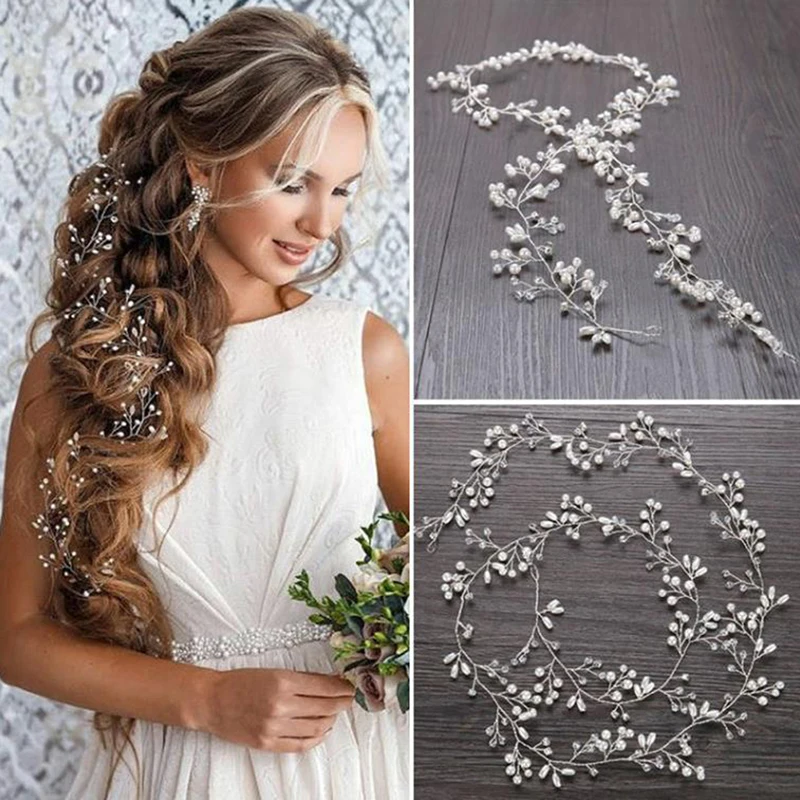 35cm Wedding Headband Pearl Crystal Bridal Hair Accessories Headpiece Decorative
