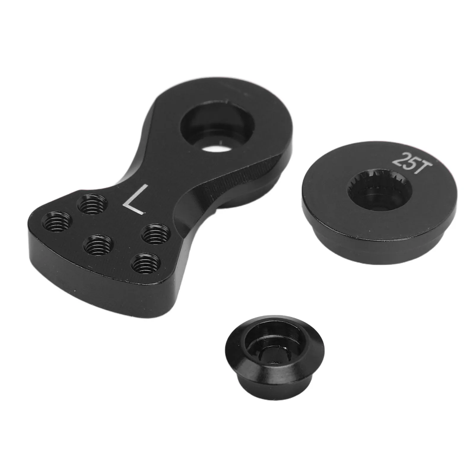 Bras de servomoteur RC 25T en alliage d'aluminium installé sur le châssis d'une voiture télécommandée 1/10.