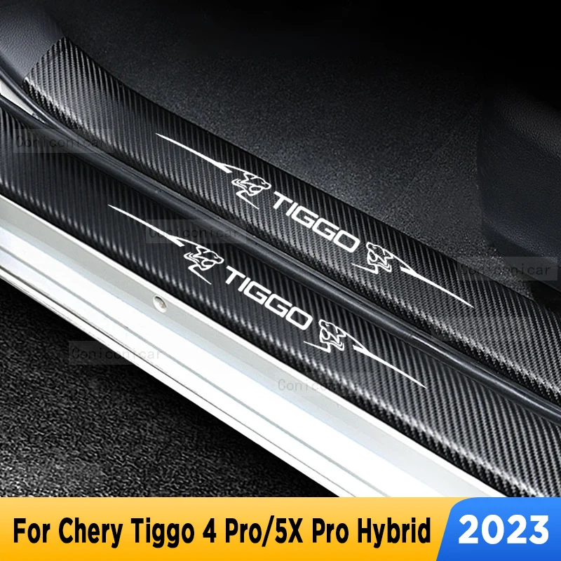 

Car Door Sills Scuff Plate Threshold Protector Interior Imitation Carbon Fiber Sticker For Chery Tiggo 4 Pro 5X Pro Hybrid 2023
