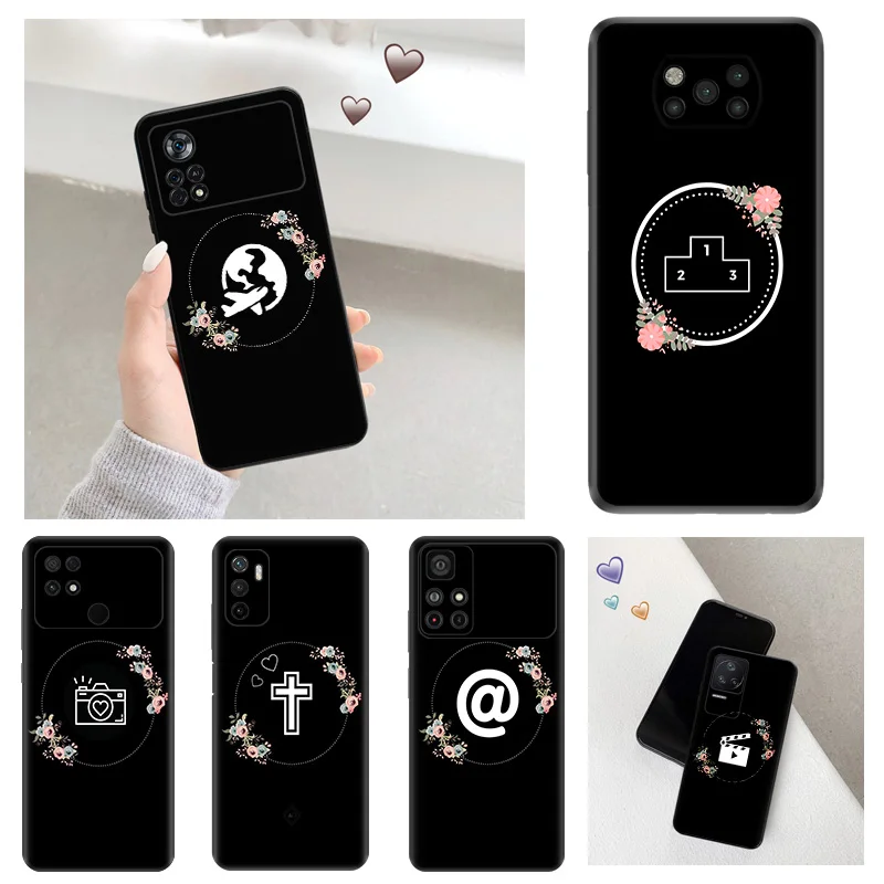 Custodia Per Telefono Anti-Goccia Nera Opaca Per Xiaomi Poco X5 X4 X3 F5 F4 Gt F3 F1 M5 M3 M4 Pro C40 C50 C51 C55 M5S Flower Yoga Icon Cover