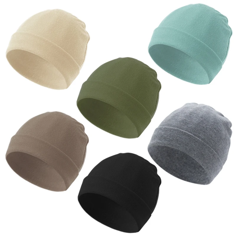 0-6M Newborn Hospital Hat Baby Beanies Cap Solid Color Infant Cotton Hats Autumn Winter Windproof Headwear Infant Shower Gift 2