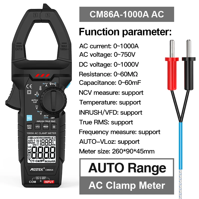 Mestek 1000a ac dc curent amperometric bra adeira medidor true rms