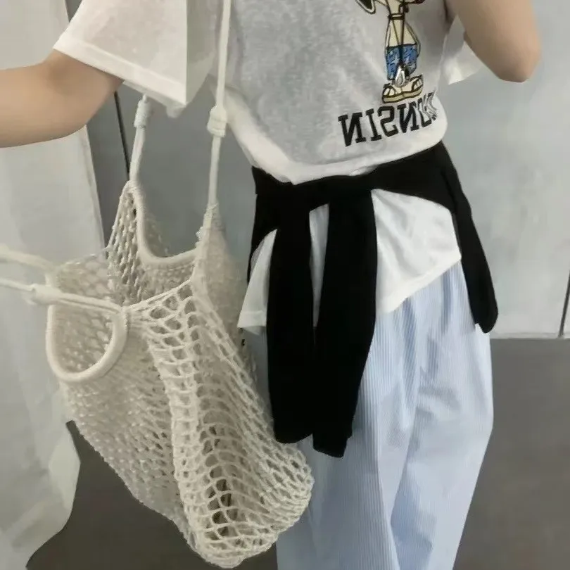 2025 New Handwoven Hollow out Beach Sandbag oulder Tote Bag Large Capaci Coastal Beach Bag Korean Sle Casual Purse