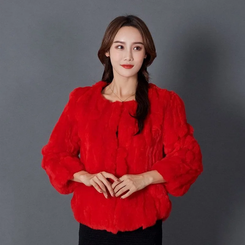 Women's Imitate Rex Rabbit Fur Short Coat, Round Collar, Pure Color Outwear, Casual Fashion, Warm, Autumn, Winter, New, 2024