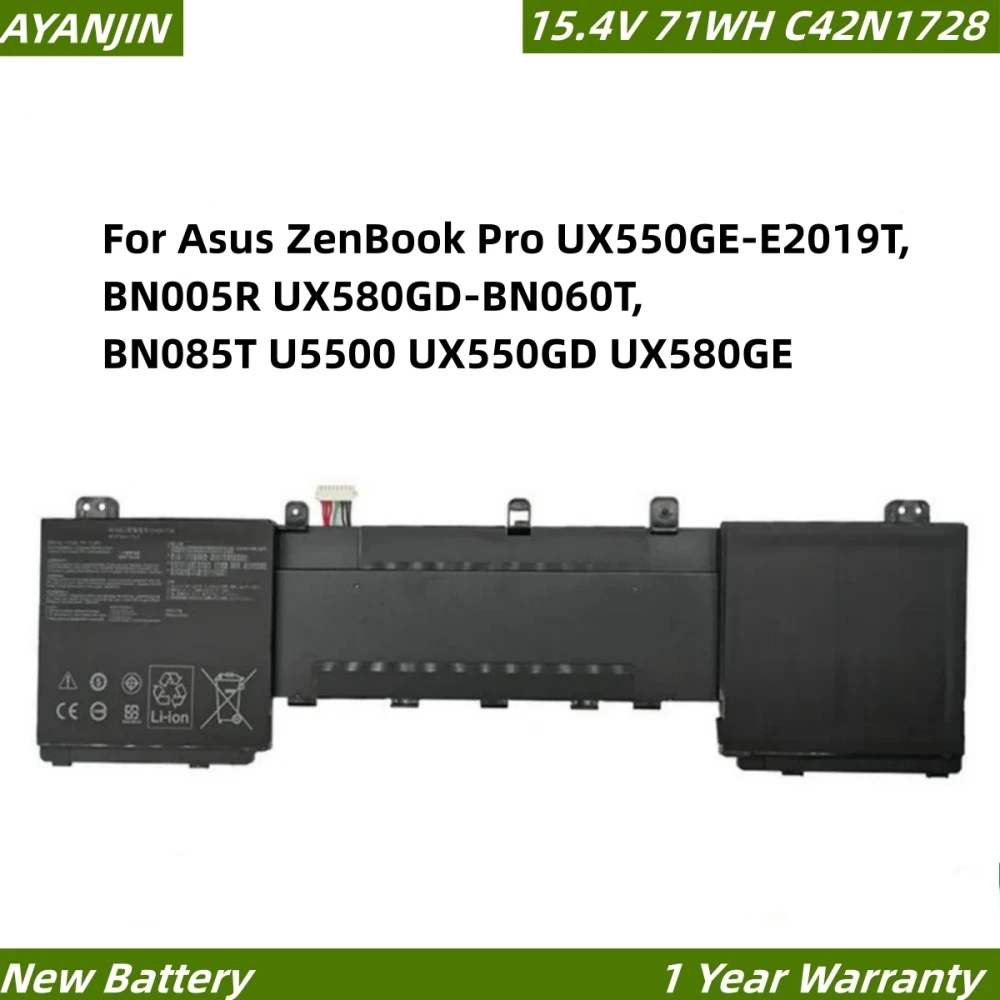 C42N1728 15.4V 71WH Laptop Battery For Asus Zenbook Pro 15 UX550GE UX550GEX UX550GD UX550GDX UX580G UX580GD UX580GDX UX580GE c22 ux31 laptop battery for asus zenbook ux31 ux31a ux31e ux31e dh72 c23 ux31 7 4v 50wh 6840mah