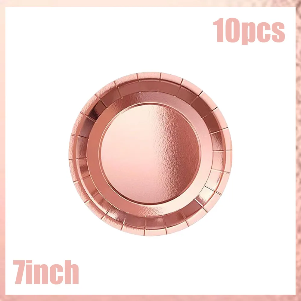 Pink birthday party Paper Tableware Disposable set Rose gold dinner plate Napkins plates Straws party supplies Dinnerware