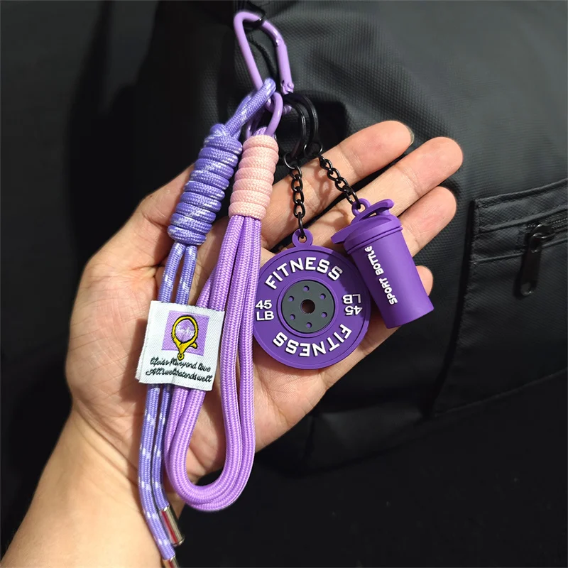 Detachable Barbell Plates Keychain Dopamine D-shaped Buckle Simulation Barbell Keyring INS Water Cups Fitness Series Pendant