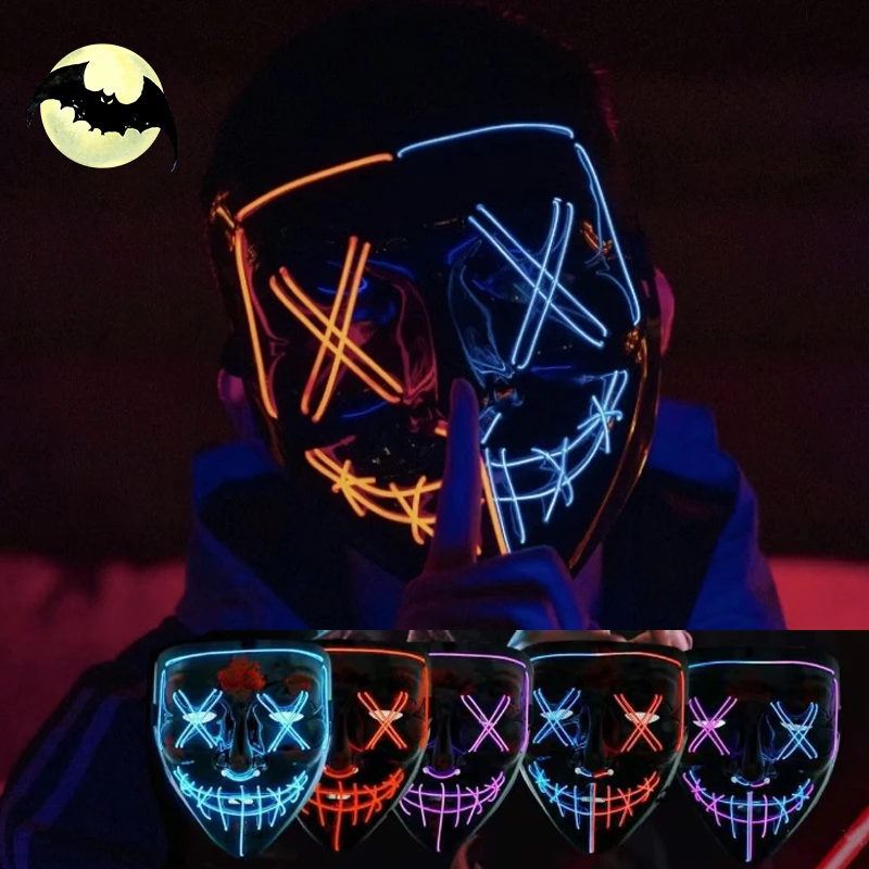 Luminous Mask Halloween Party LED Black V-shaped Daily Cold Light Horror Ghost Festival Dance