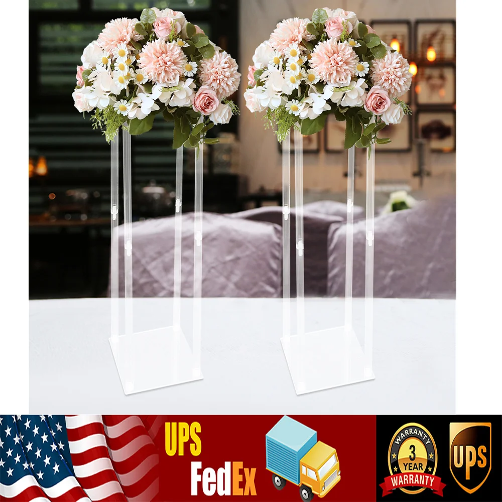 

39" Acrylic Flower Stand Column Vase Centerpieces Clear Column Flower Display Stand Wedding Decoration 2PCS