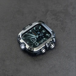 Sleek PC+Metal Apple Watch Protective Case with Screen Guard for Series 10 46mm (5 Black Silver)