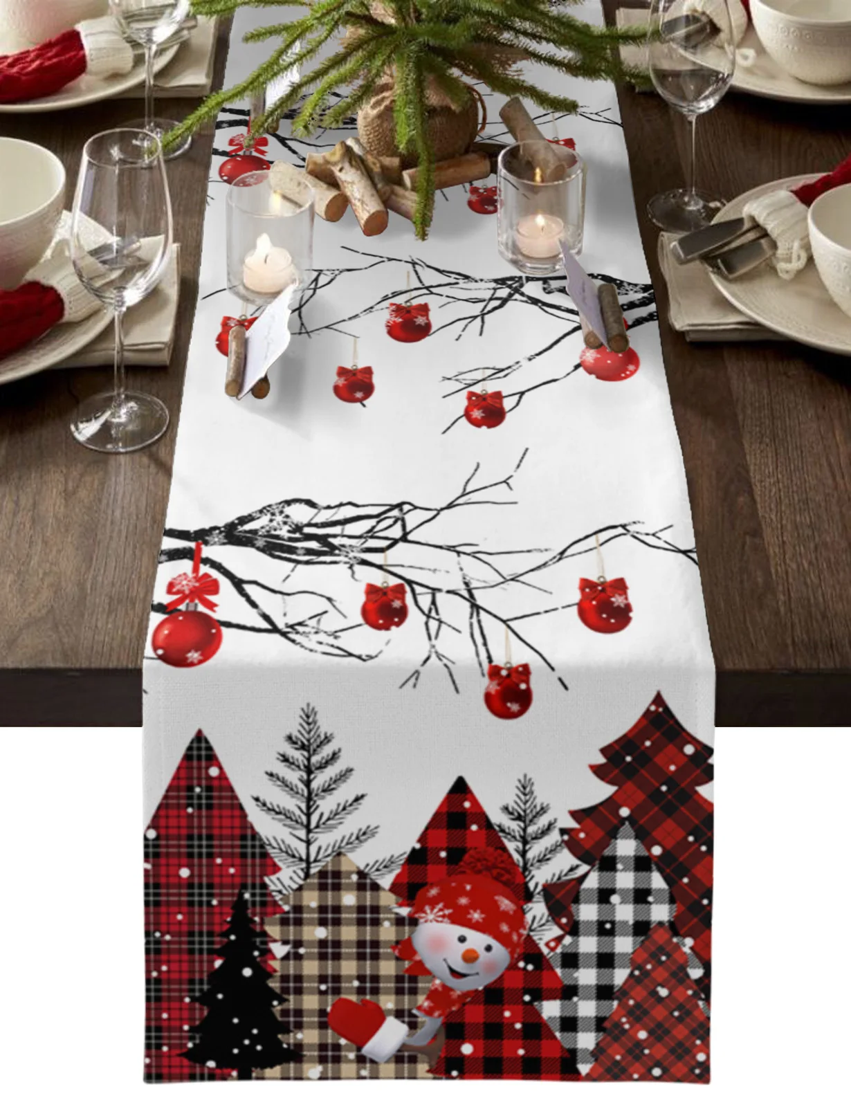 

Christmas Snowman Christmas Tree Table Runner Cotton Linen Wedding Decor Tablecloth Holiday Dining Table Decor Table Runner