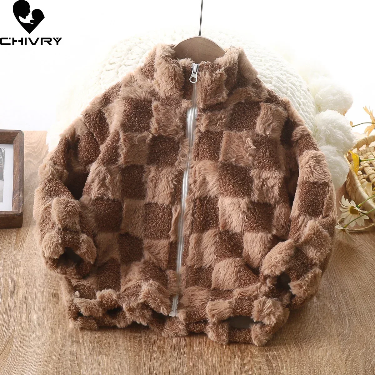 Neue Kinder Herbst Winter verdicken warmen Flanell Mantel Baby Jungen Mädchen Mode Plaid Stehkragen Reiß verschluss Jacken lässige Oberbekleidung