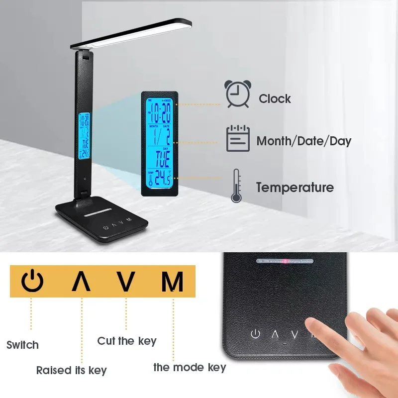 LAOPAO 10W QI Wireless Charging LED Desk Lamp USB Charging Port Sliding Dimmable Auto Timer with Night Light Table Lamp 5