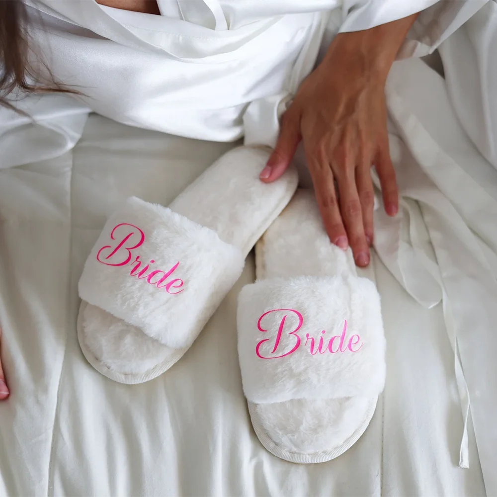 Customized Bride-to-Be Fluffy Slippers - Bridal Shower & Bachelorette Gift
