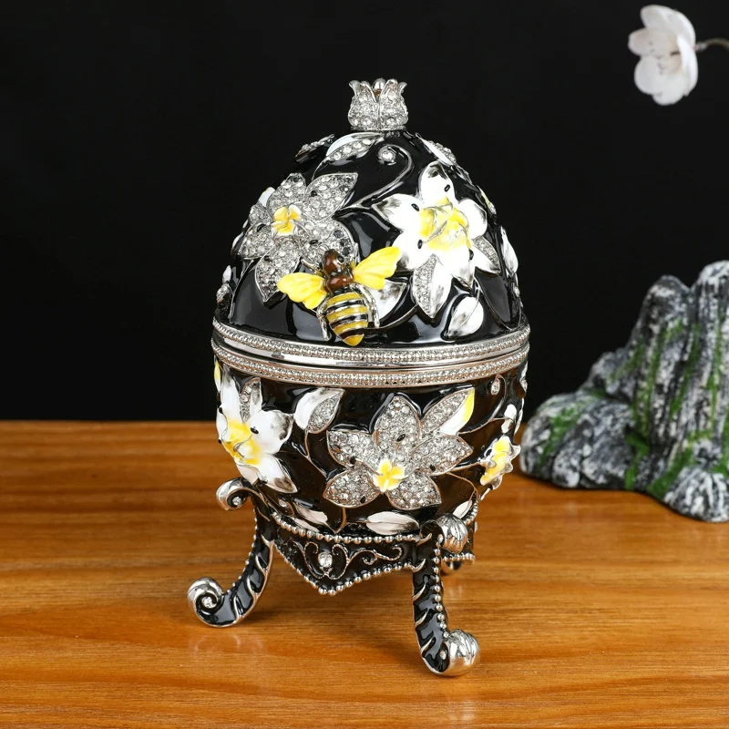 SHINNYGIFTS Fabergé Egg Trinket Box Big Size Royal Anniversary Gifts Bee on Flowers Easter Gifts 2