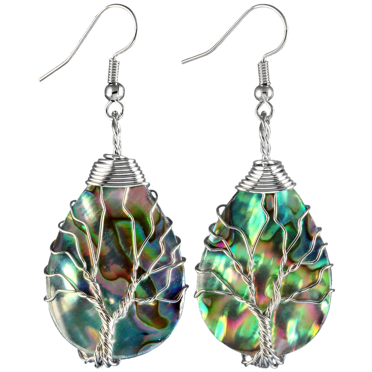 

Vintage Wire Wrapped Tree Of Life Abalone Shell Dangle Drop Earrings Women Jewelry