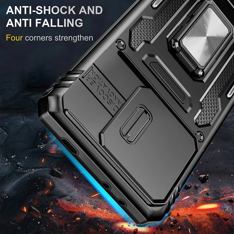 Shockproof Armor Case with Slide Lens Protector - Durable Back Cover