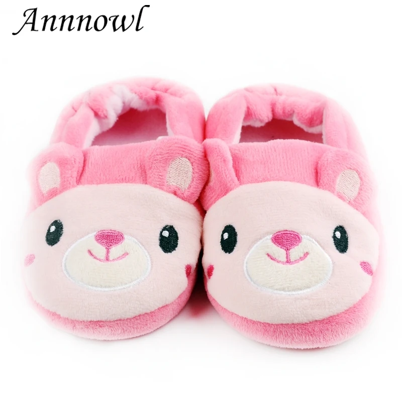 

Fashion Toddler Girl Slippers for Home Indoor Baby Items Soft Rubber Sole Loafers Plush Warm Pink Bear Child Kids House Footwear