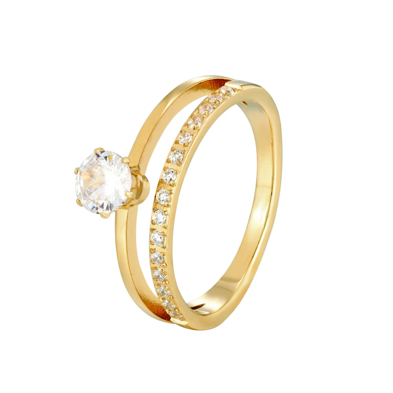 Klassisches Design, Doppelzinken-Set, Kristall- und Zirkon-Ring, Edelstahl, hochwertiger Schmuck, Hochzeitspaare, romantische Geschenke