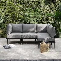 Outdoor 4 Pieces Metal Patio Furniture Set, Outdoor Sectional Sofa w/6 Inch Olefin Cushion,Modern Outdoor Conversation Sets 1