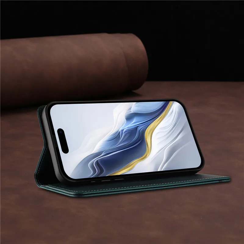 Retro Leather Anti-Theft Wallet Flip Case with Magnetic Hasp and Card Slot
