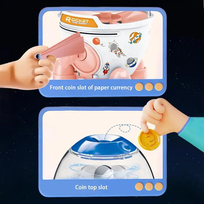 Cartoon Rocket Piggy Bank With Stickers And Lock Electronic Safe Box Money Boxes For Children Digital Coin Cash Saving Xmas gift