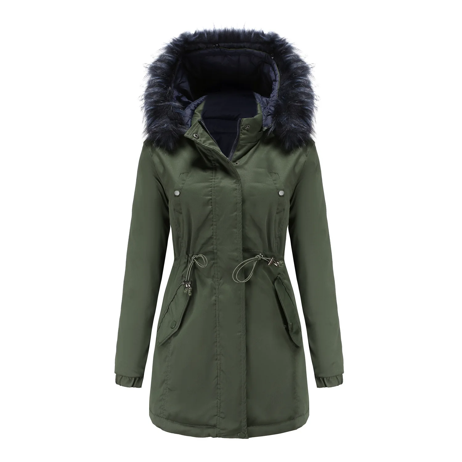 

VOLALO Women's Cotton Jacket Reversible Detachable Faux Fur Collar and Detachable Hood Padded Parka Coat for Women Winter
