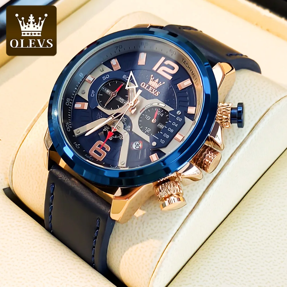 

52mm Big Dial OLEVS Original Watch for Men Stopwatch Chronograph Waterproof Luminous Calendar Clock Men's Sports Wrist Watches