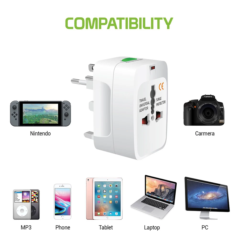 Protable AU US UK EU Converter All in One International Plug Adapter 2 USB Type C Ports World Travel AC Power Charger Adapter