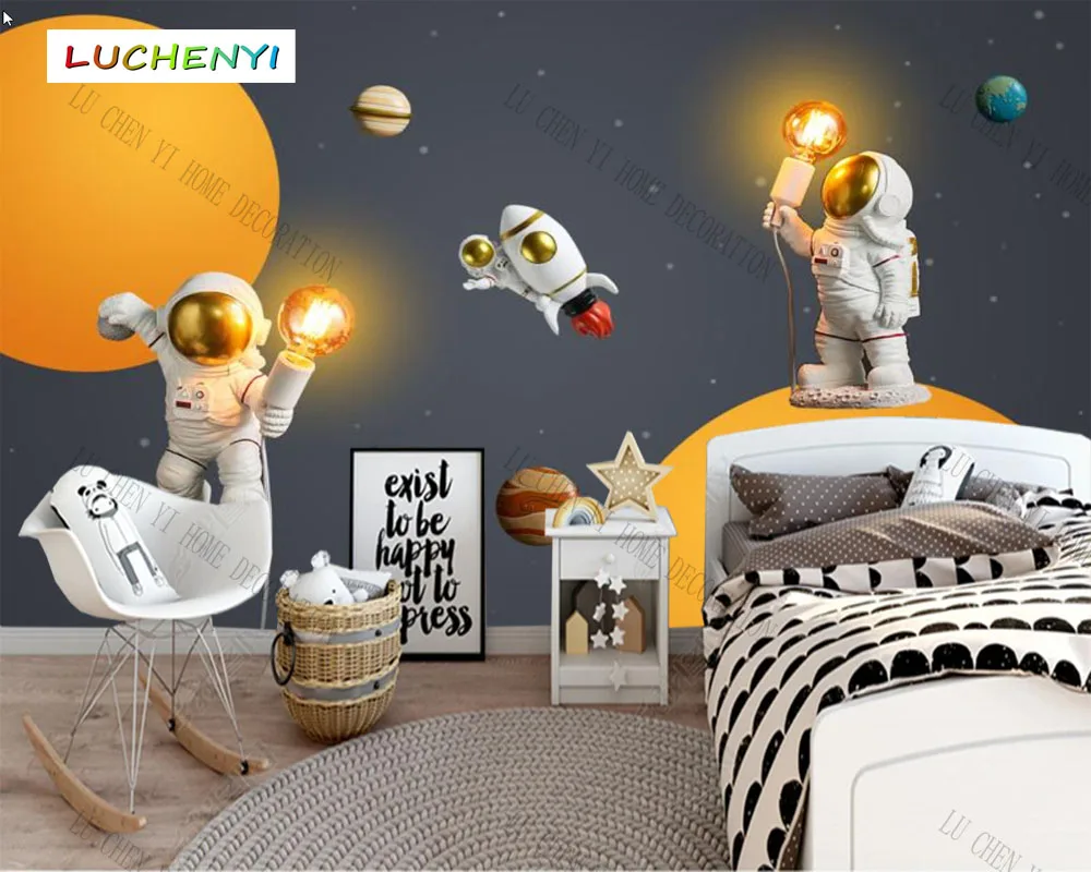 

Custom Fantasy universe planet starry cartoon space Rocket astronaut kids' wallpaper mural children's bedroom home decor sticker