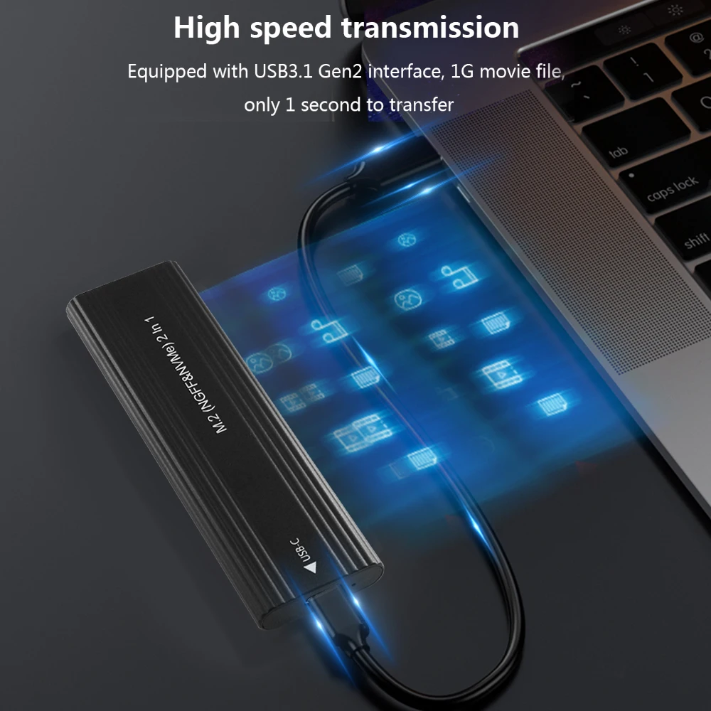 TISHRIC NVME Enclosure SSD External Case NVME NGFF Dual Protocol Compatible With 2230/2242/2260/2280 M.2 SSD Solid State