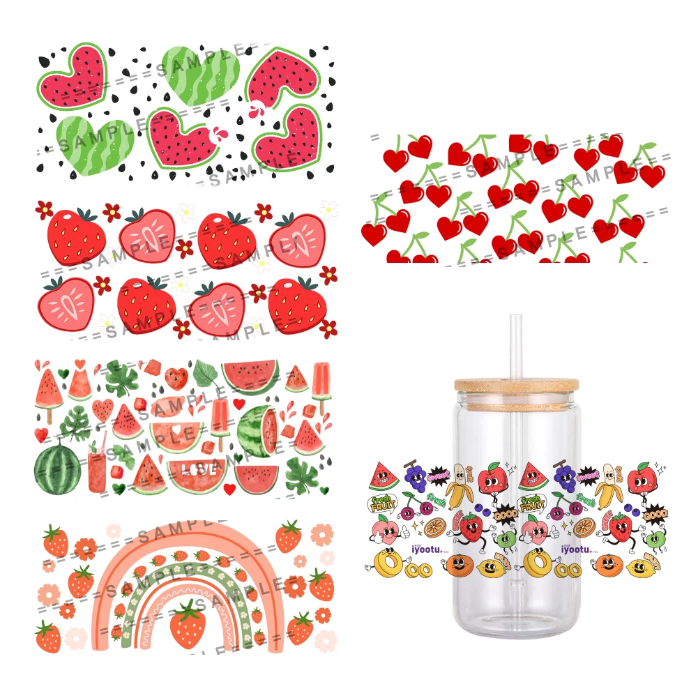 Various Lemon Fruits Strawberry UV DTF Transfer Sticker Waterproof Transfers Decals For 16oz Glass Cup Wrap Stickers