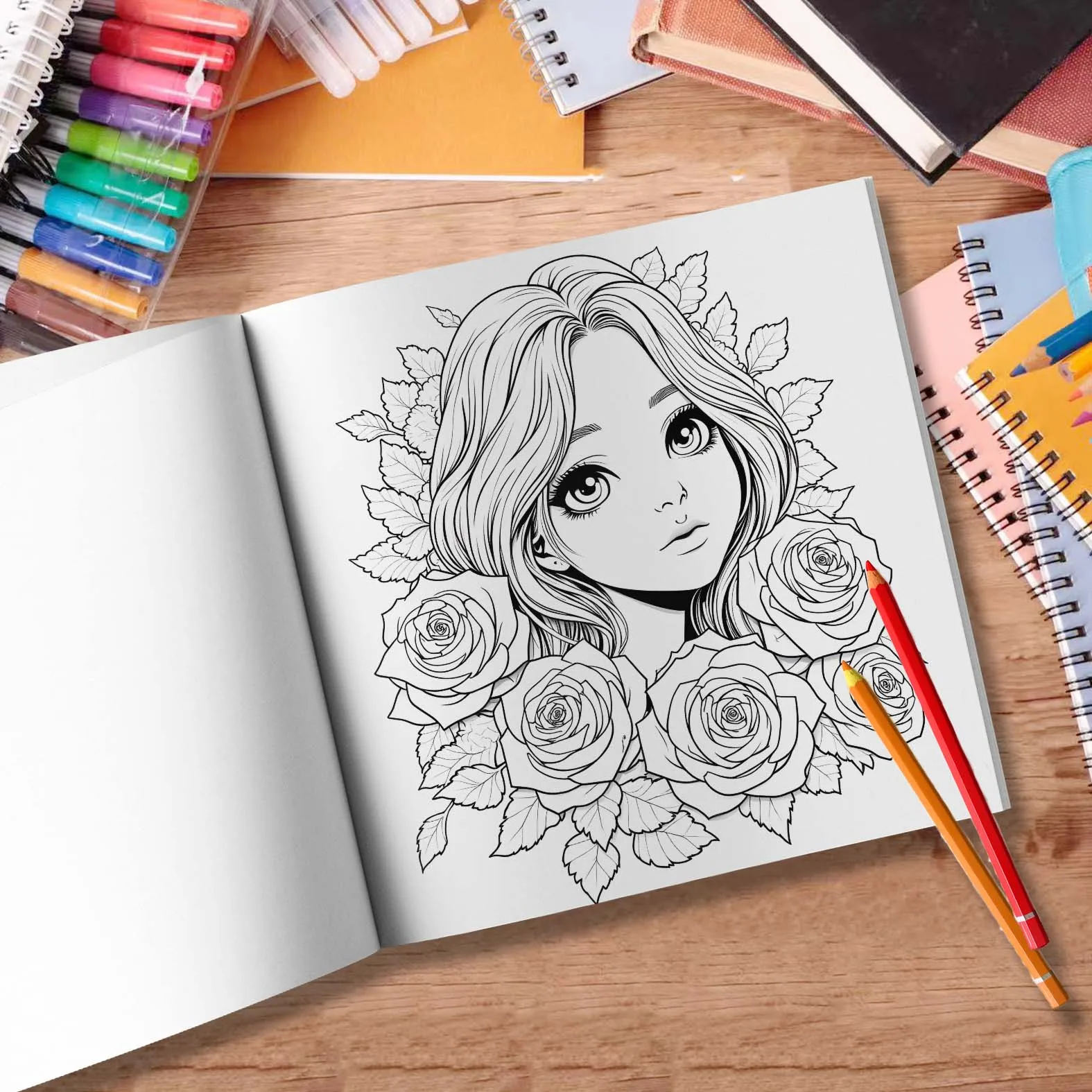 Flowers and Maiden Coloring Book 24 Page Gift For Birthday Party Relieve Stress Kill Time Graffiti Painting Drawing Art Book 6