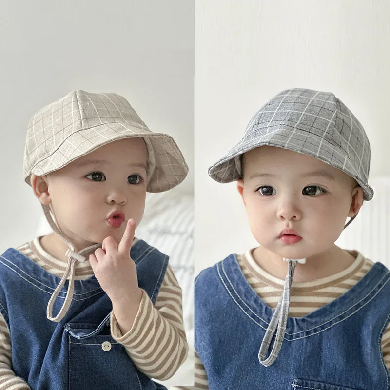 2023 Cotton Baby Plaid Hats Spring Soft Baby Bonnet Cap Baby Girl Newborn Hat Newborn Photography Summer Hat For Kids