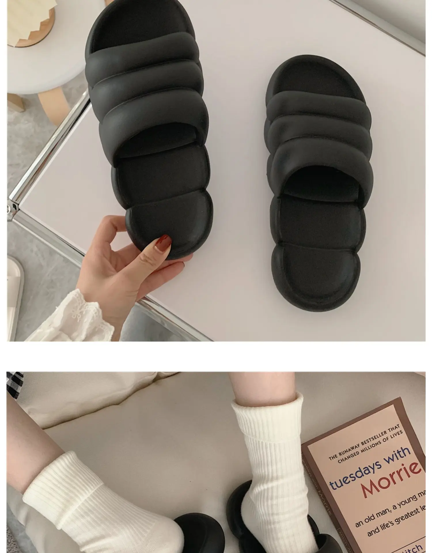 Comwarm Soft Cloud Hausschuhe Frauen Sommer Outdoor Paar trend ige Hausschuhe Home Badezimmer rutsch feste Schuhe Freizeit solide Flip-Flops – Detail 21