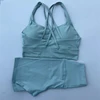 2 Piece Yoga Set Gym Sports Shorts Set Women Workout Outfit Fitness Suit Cross Straps Bra High Waist Shorts Running Tracksuit 3